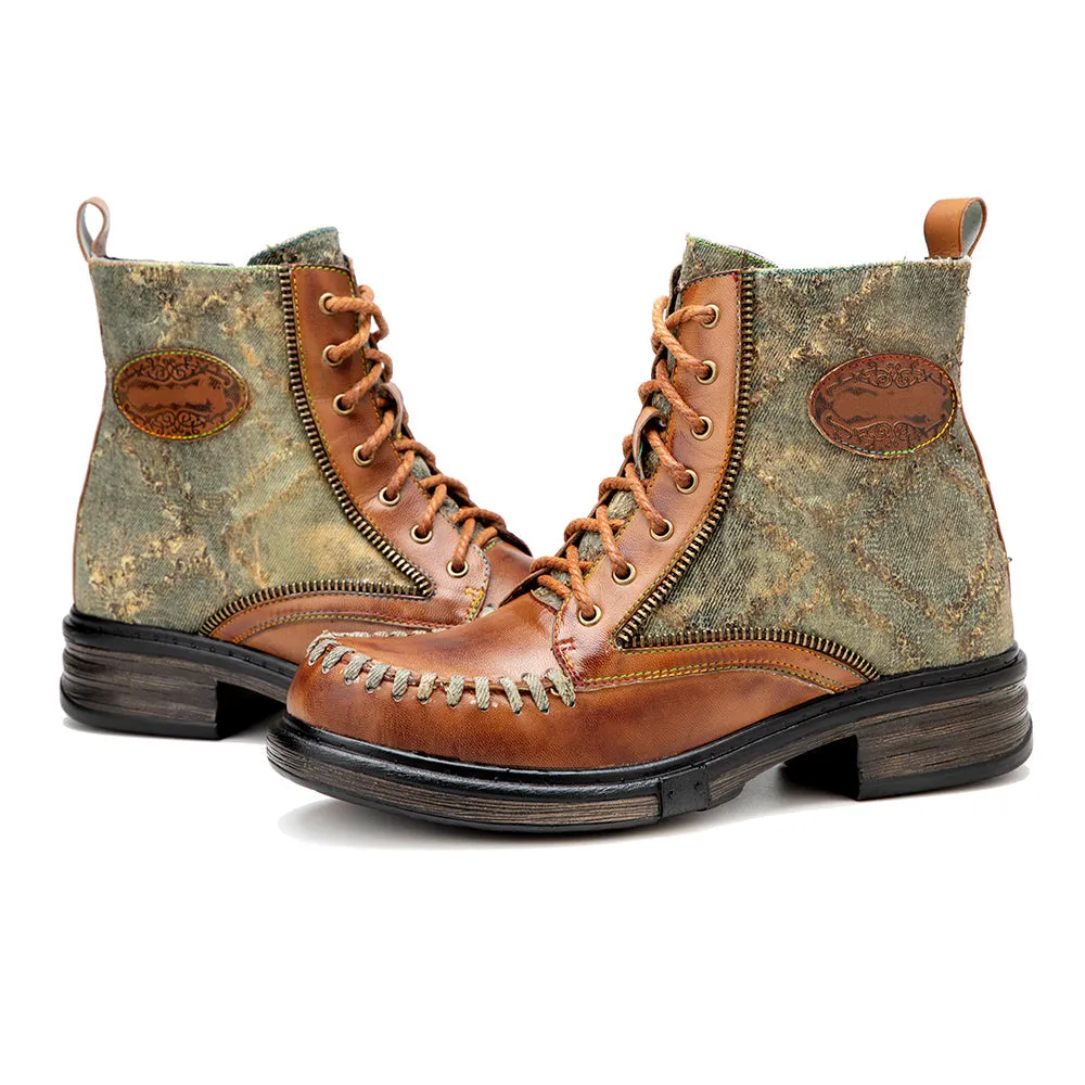 Women's Tan Multicolor Vintage Martin Boots