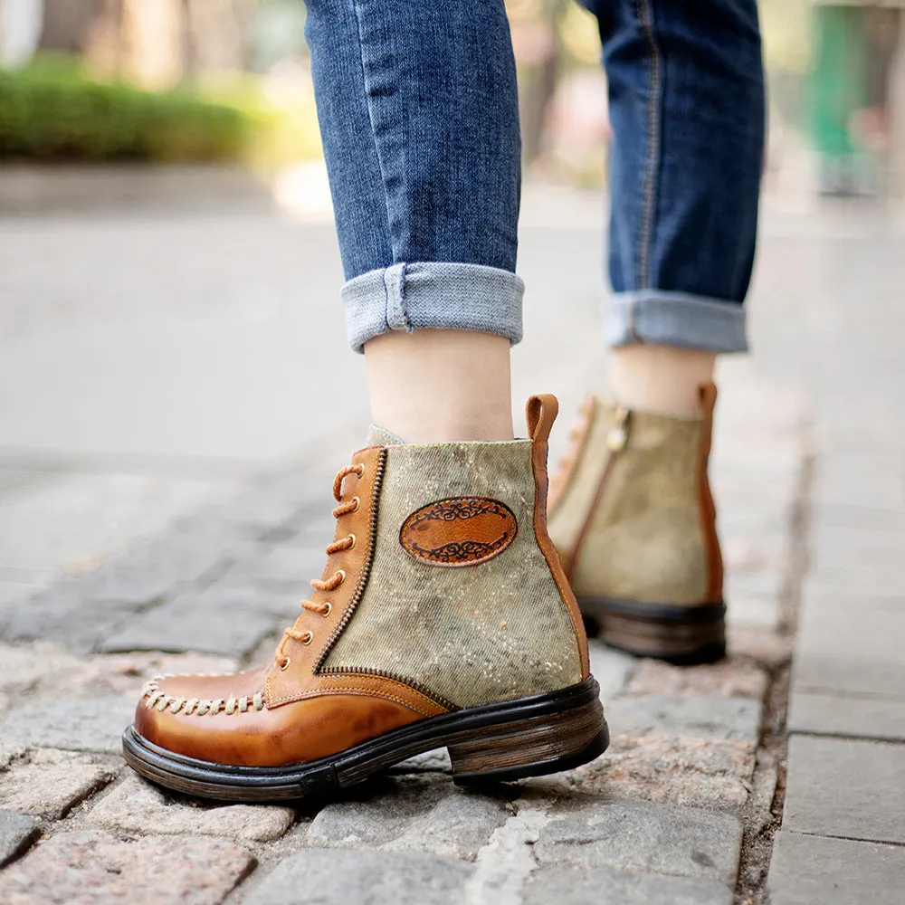 Women's Tan Multicolor Vintage Martin Boots